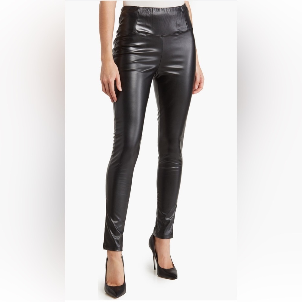 MAX STUDIO Vegan Leather Wide Waist black Leggings/size M